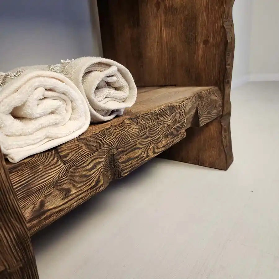 Rustikale Badezimmerwaschtische - Schmaler Waschtisch aus Holz im Landhausstil mit natürlicher Kante