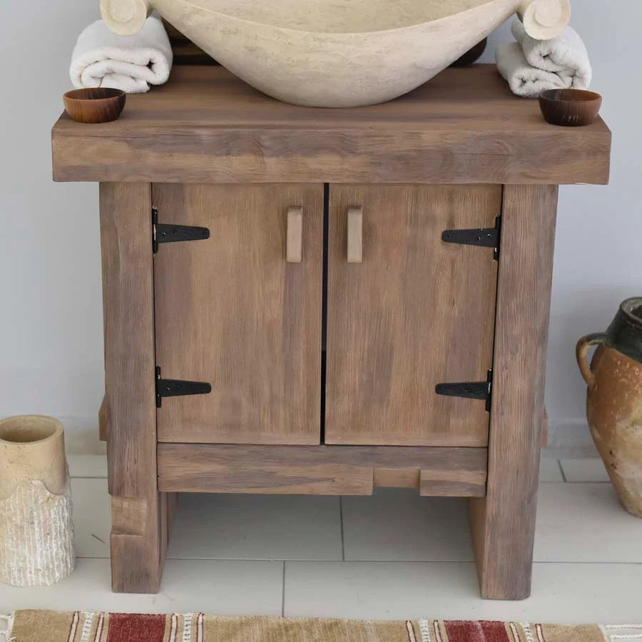Rustic Cabinet Vanity with Marble Basin - Farmhouse Live Edge Reclaimed Wood