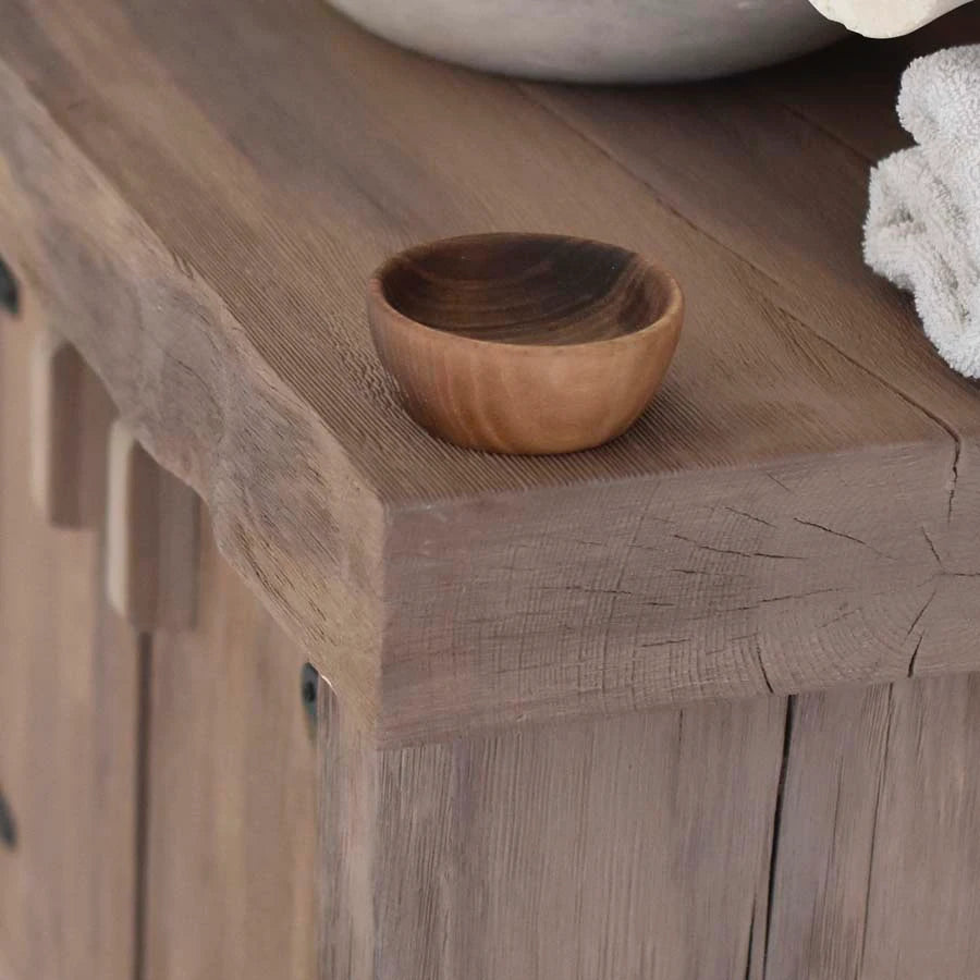 Rustic Cabinet Vanity with Marble Basin - Farmhouse Live Edge Reclaimed Wood
