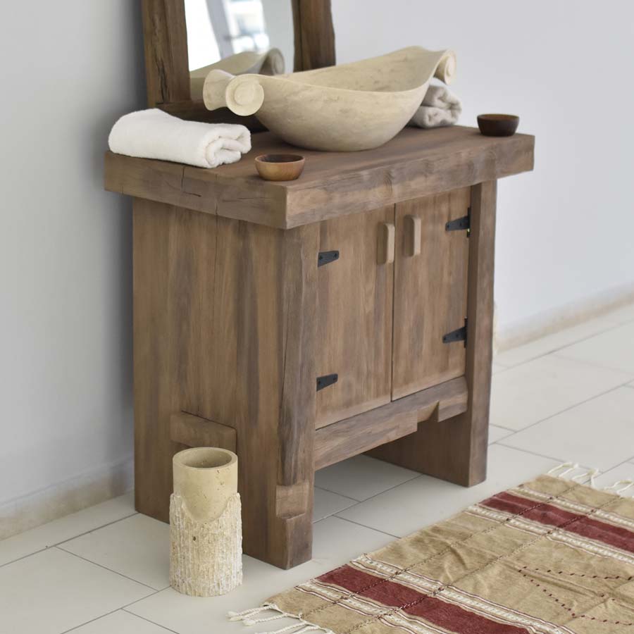 Rustikaler Badezimmer-Waschtisch mit Einzel- oder Doppelwaschbecken – Massivholzkante