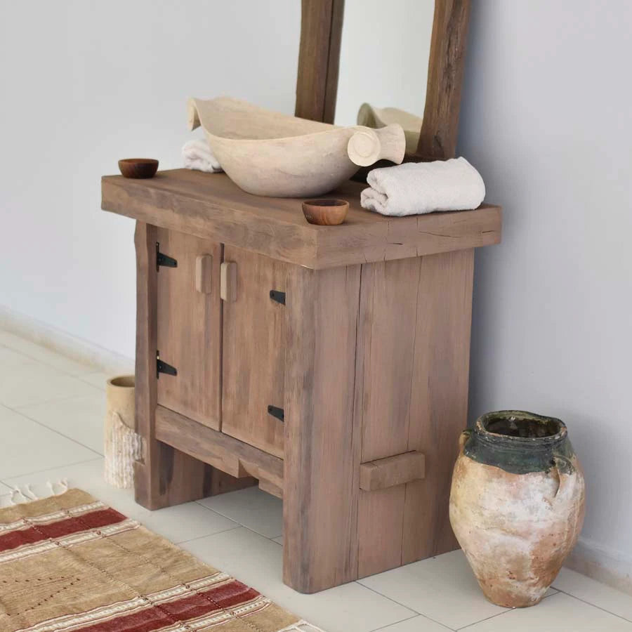 Rustic Cabinet Vanity with Marble Basin - Farmhouse Live Edge Reclaimed Wood