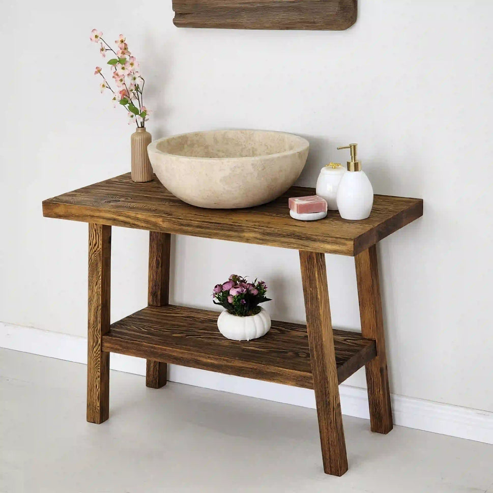 Rustic Bathroom Vanities - Solid Narrow Live Edge Wood Vanity