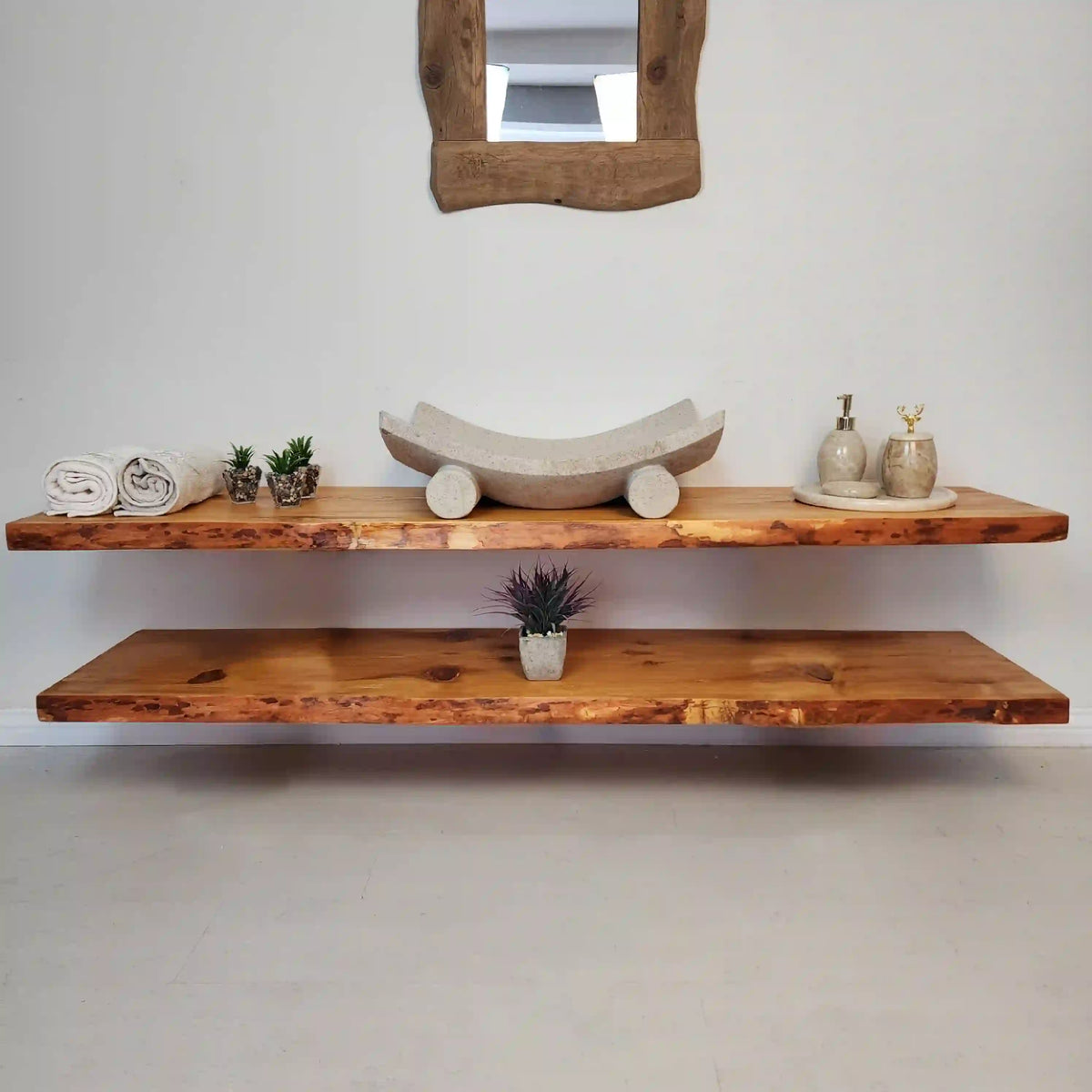Décor Rustic Rippe Bathroom Vanity - Farmhouse Wood Slab Vanity