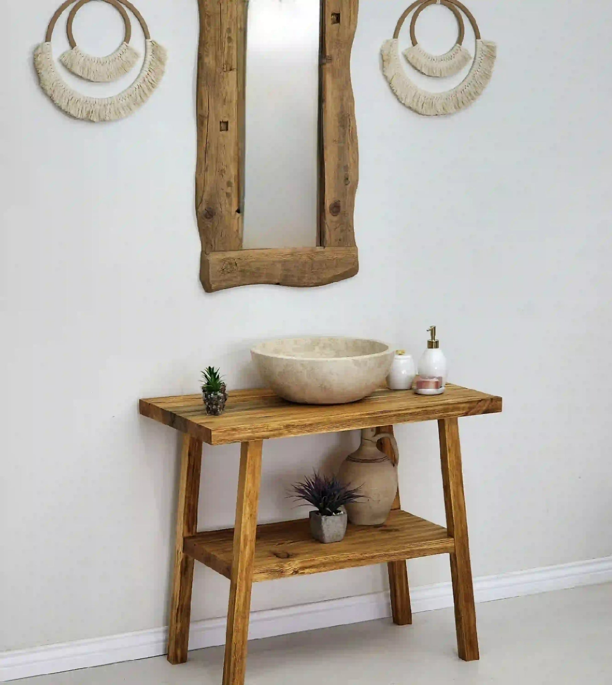 Rustic Bathroom Vanities - Farmhouse Narrow Live Edge Wood