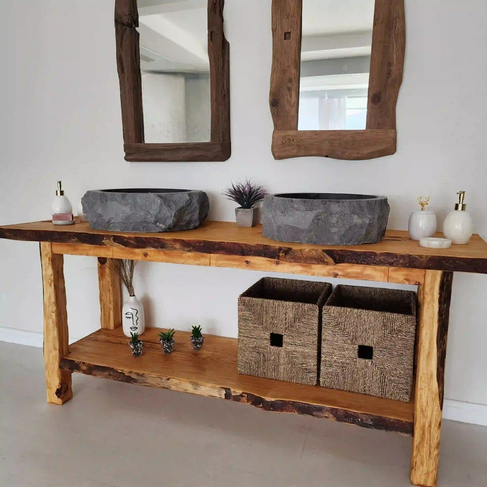 Rustic Bathroom Vanities - Farmhouse Narrow Live Edge Wood Vanity