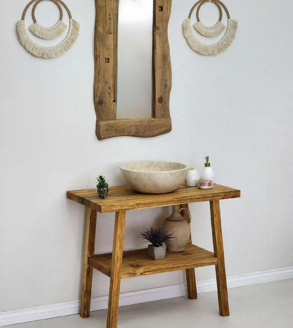 Rustic Bathroom Single or Double Sinks Vanity - Narrow Live Edge Wood