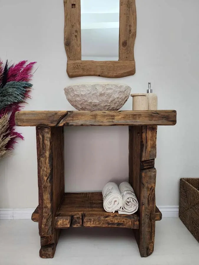 Rustic Bathroom Single or Double Sinks Vanity - Narrow Live Edge Wood