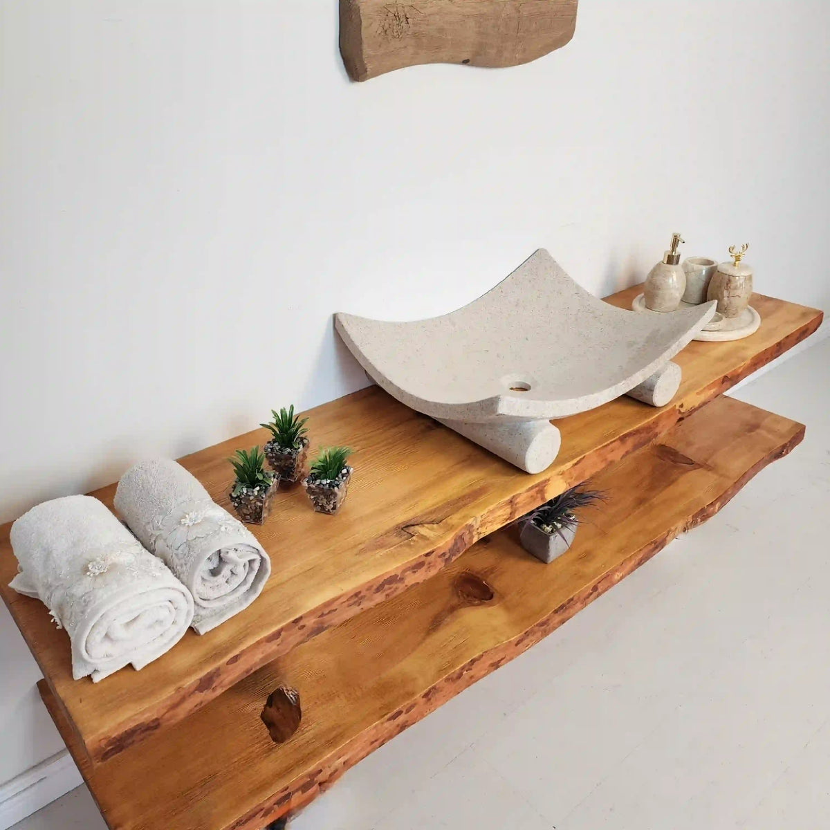 Décor Rustic Rippe Bathroom Vanity - Farmhouse Wood Slab Vanity