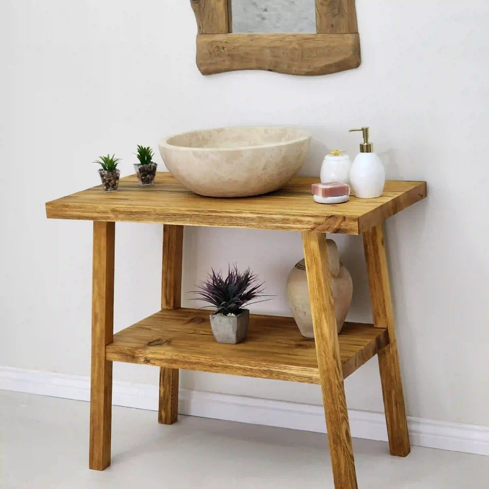 Rustic Bathroom Vanities - Farmhouse Narrow Live Edge Wood