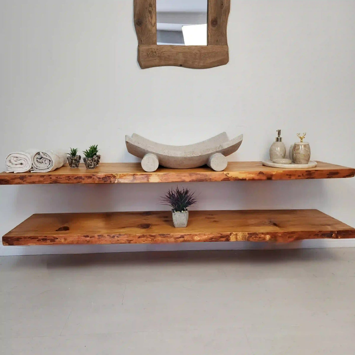 Décor Rustic Rippe Bathroom Vanity - Farmhouse Wood Slab Vanity