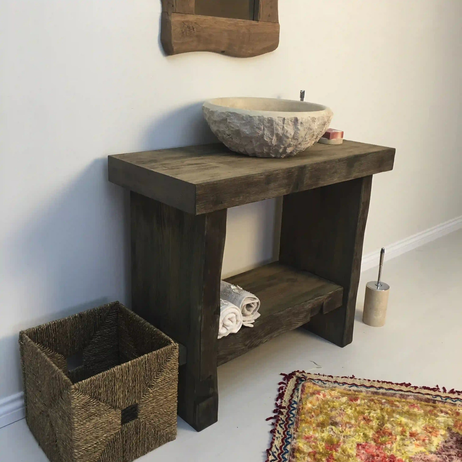 Rustic Bathroom Vanities - Farmhouse Narrow Live Edge Wood Vanity