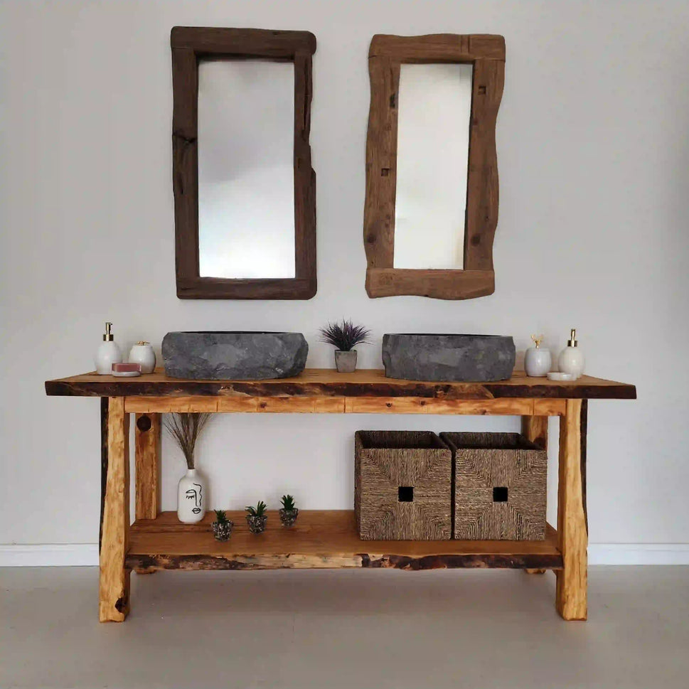 Rustic Bathroom Vanities - Farmhouse Narrow Live Edge Wood Vanity