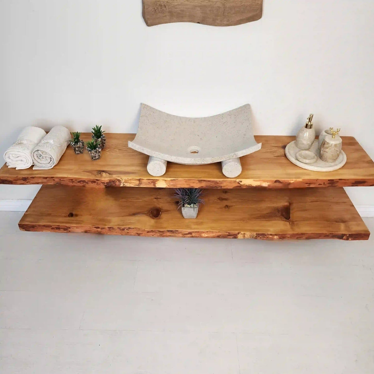 Décor Rustic Rippe Bathroom Vanity - Farmhouse Wood Slab Vanity