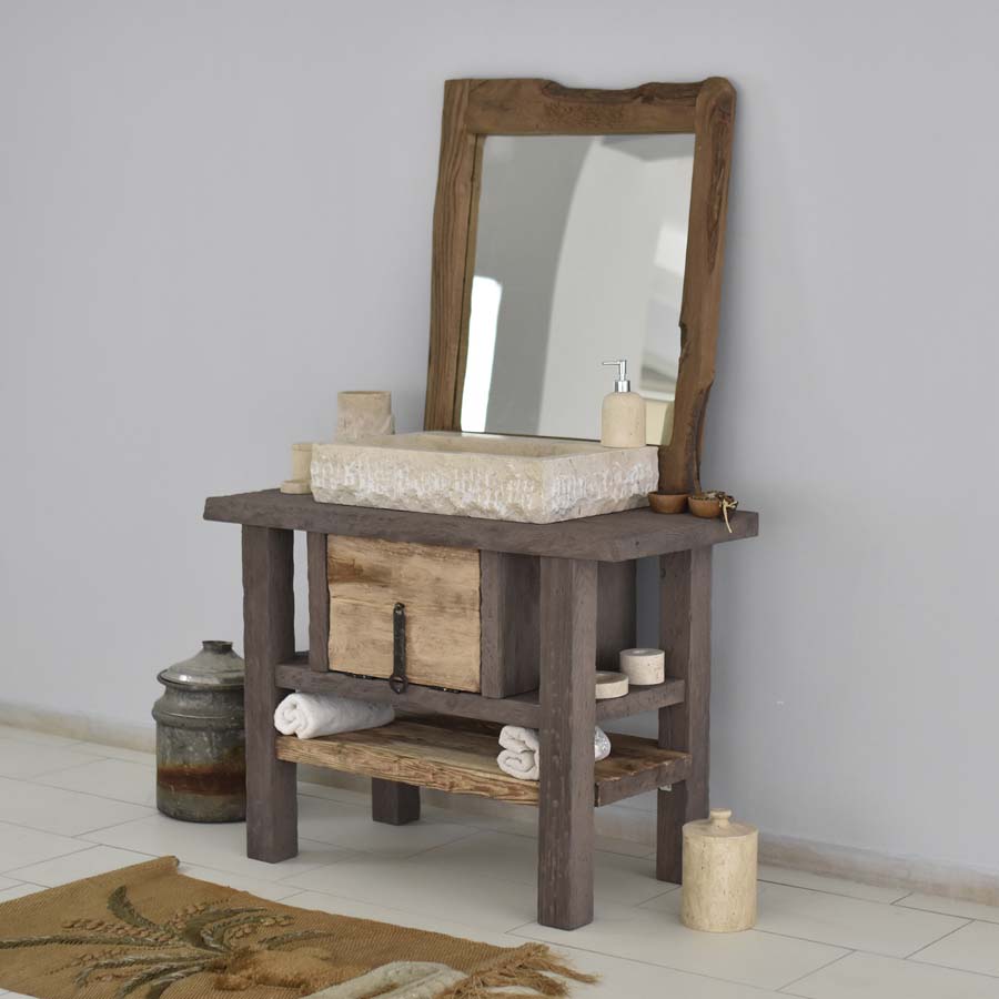 Rustikale Badezimmerwaschtische - Maßgefertigtes schmales Bauernhaus-Holz mit natürlicher Kante