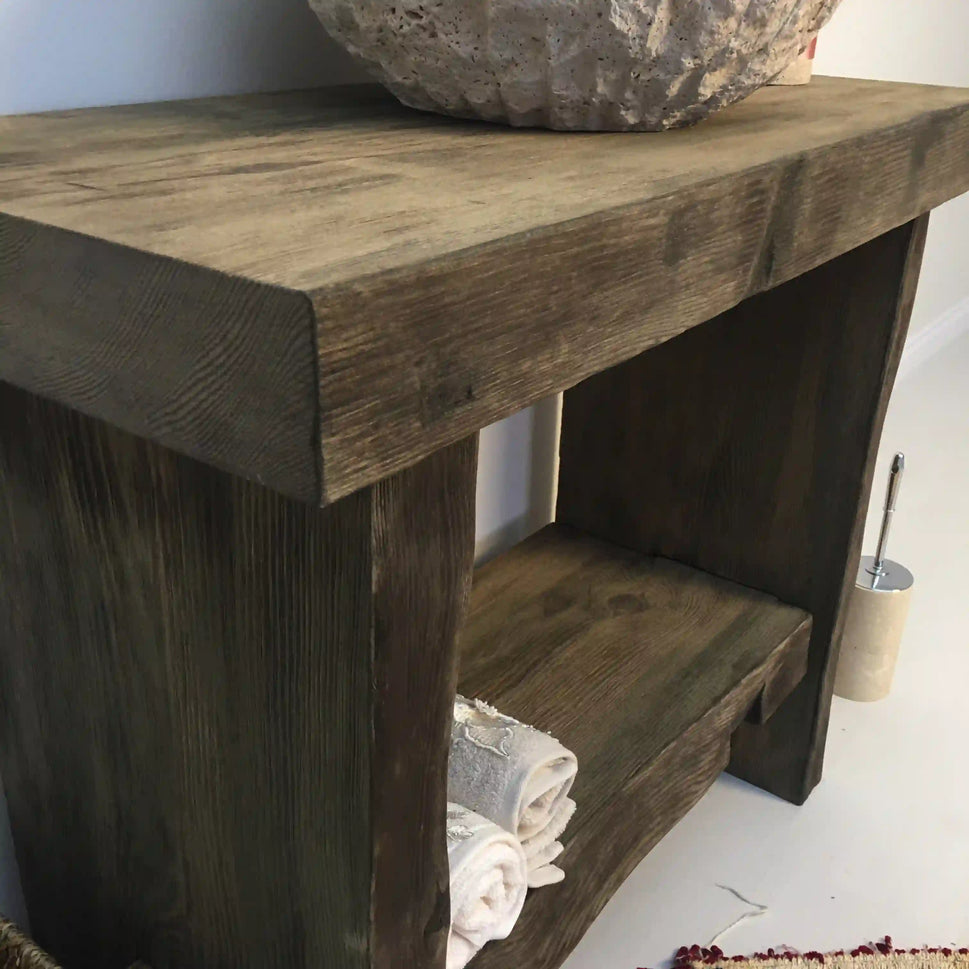 Rustic Bathroom Vanities - Farmhouse Narrow Live Edge Wood Vanity