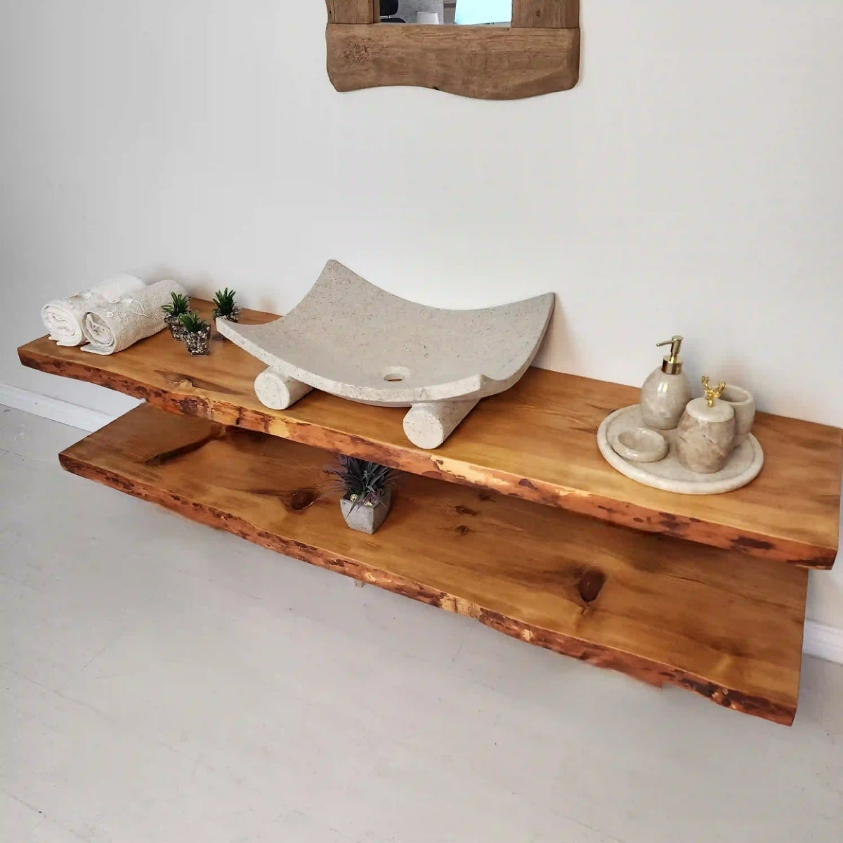 Décor Rustic Rippe Bathroom Vanity - Farmhouse Wood Slab Vanity
