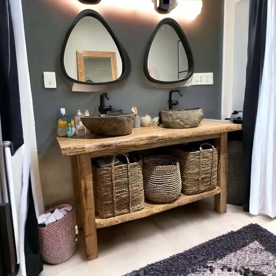 Rustic Bathroom Vanities - Farmhouse Narrow Live Edge Wood Vanity