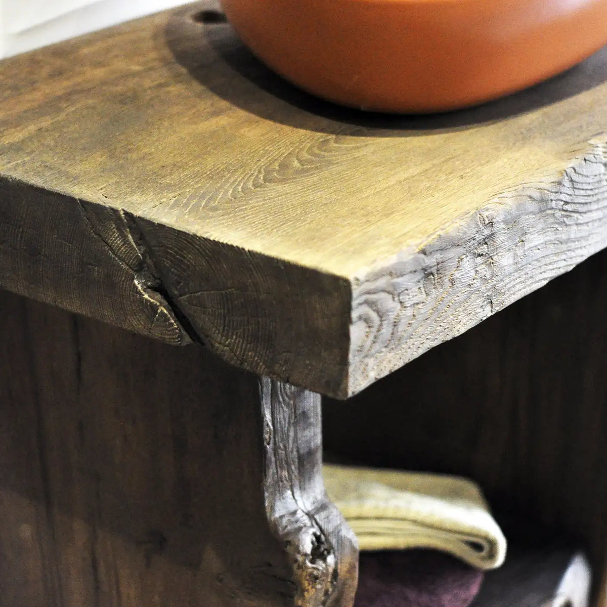Dark Beam Vanity with Terracotta Vessel Bowl - Rustic Farmhouse Live Edge