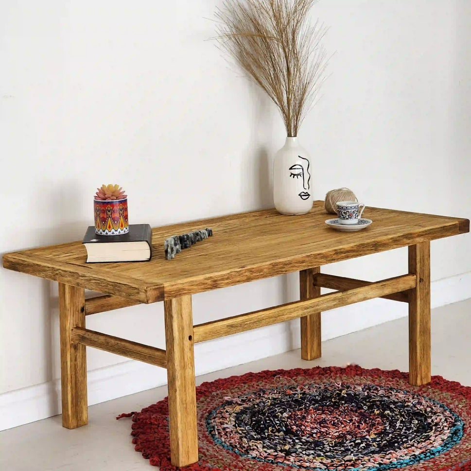 Golden Oak Farmhouse Coffee Table - Rustic Live Edge Solid Wood