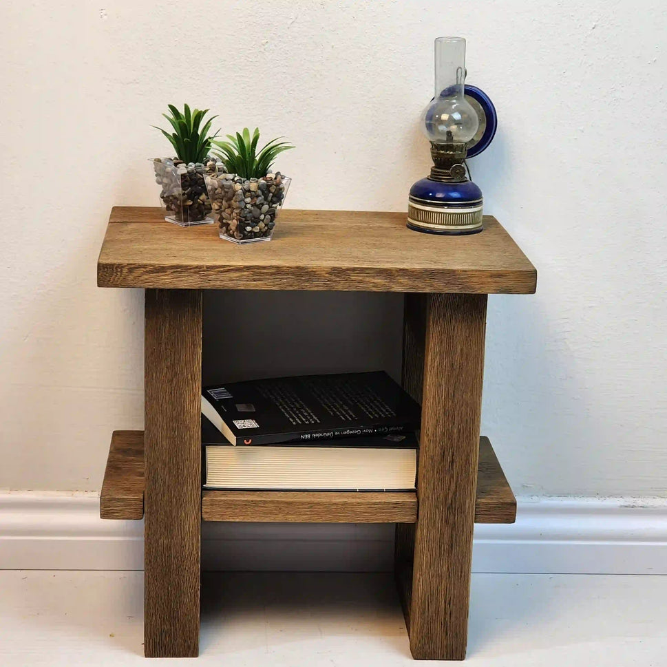 Walnut Side Table with Open Shelves - Rustic Farmhouse Live Edge