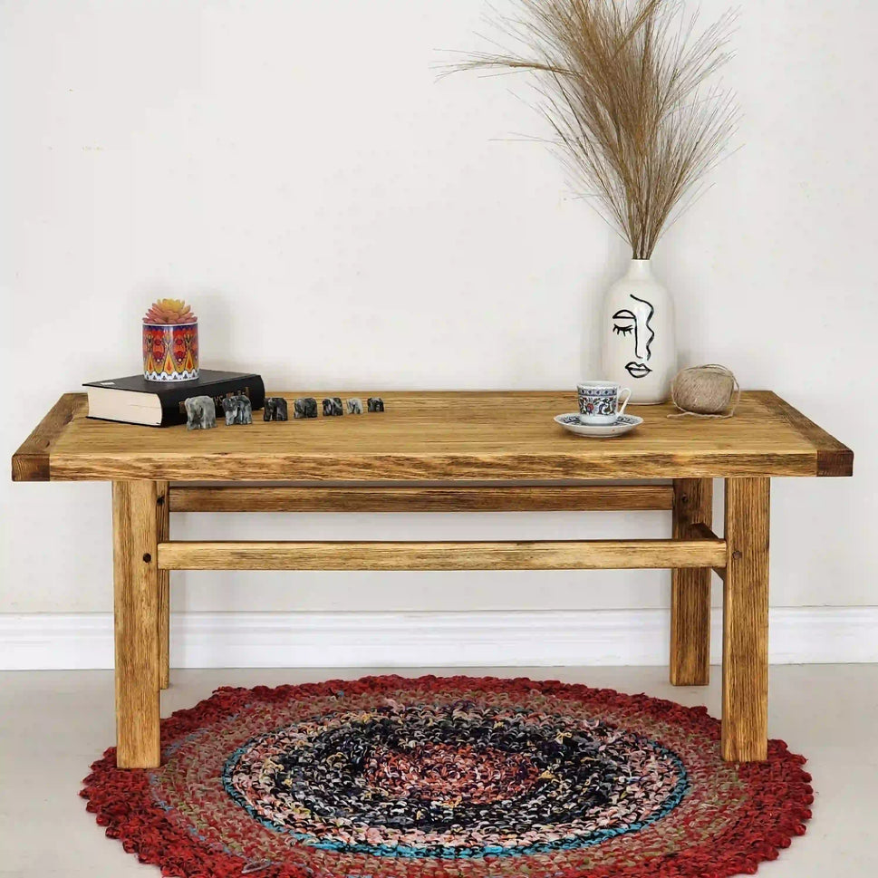Golden Oak Farmhouse Coffee Table - Rustic Live Edge Solid Wood