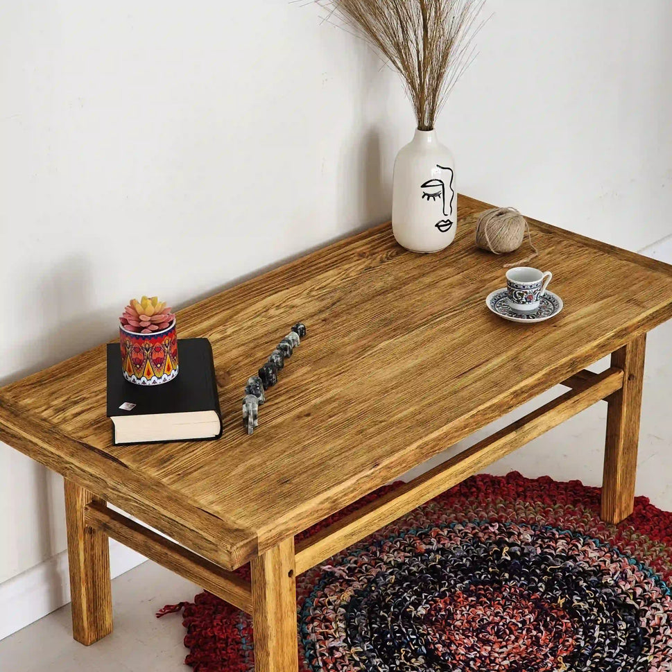 Golden Oak Farmhouse Coffee Table - Rustic Live Edge Solid Wood