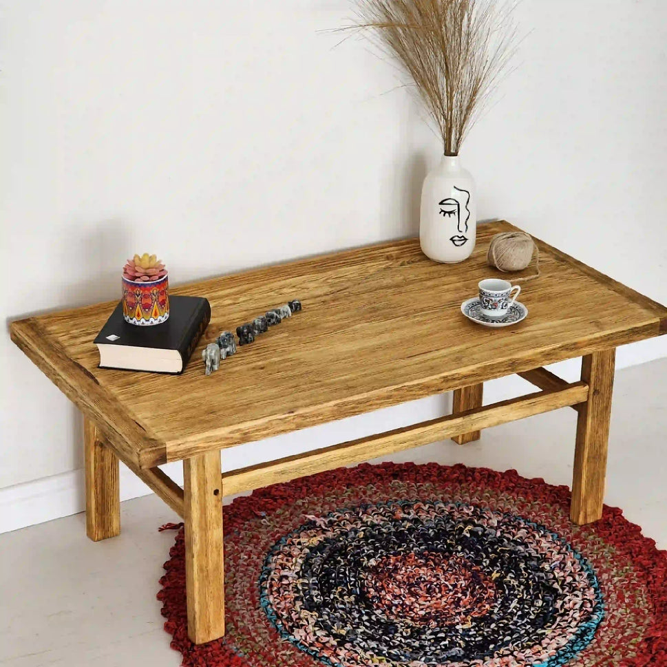 Golden Oak Farmhouse Coffee Table - Rustic Live Edge Solid Wood