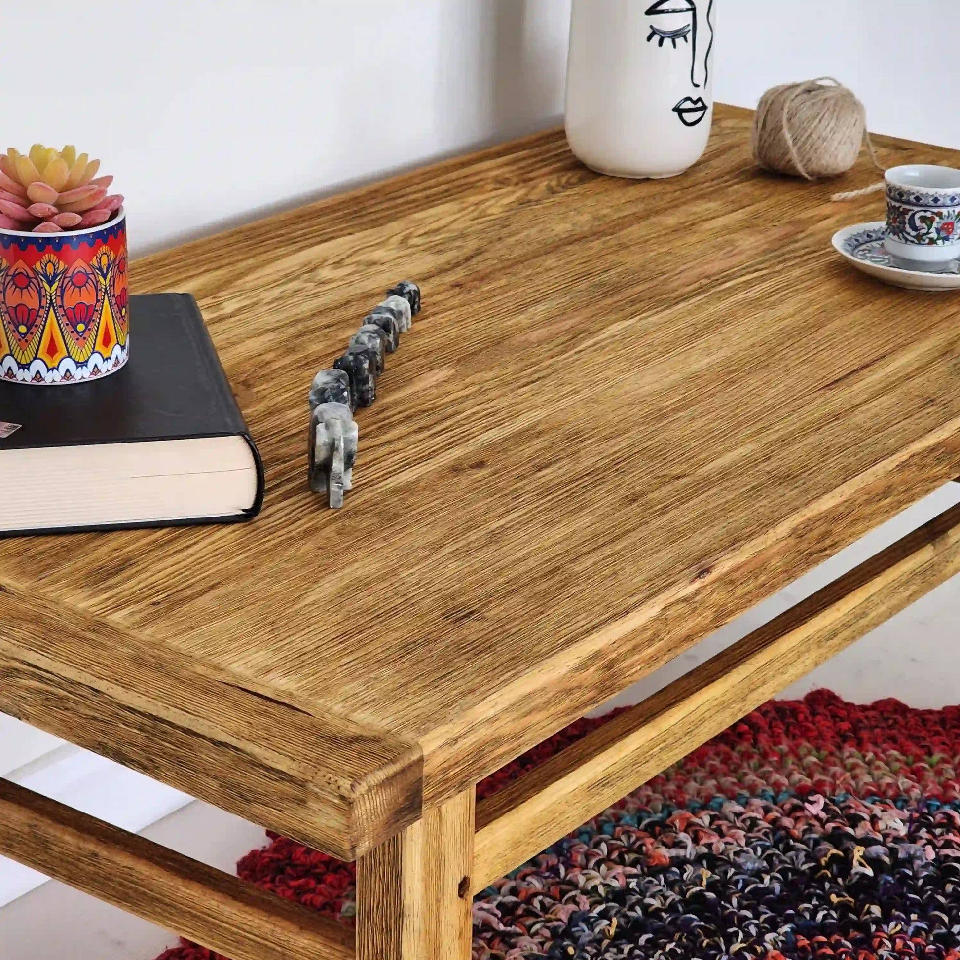 Rustic Coffee Table - Live edge solid brown top unique wooden