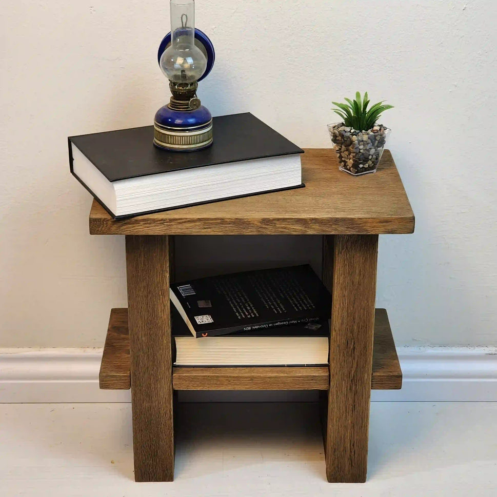 Walnut Side Table with Open Shelves - Rustic Farmhouse Live Edge