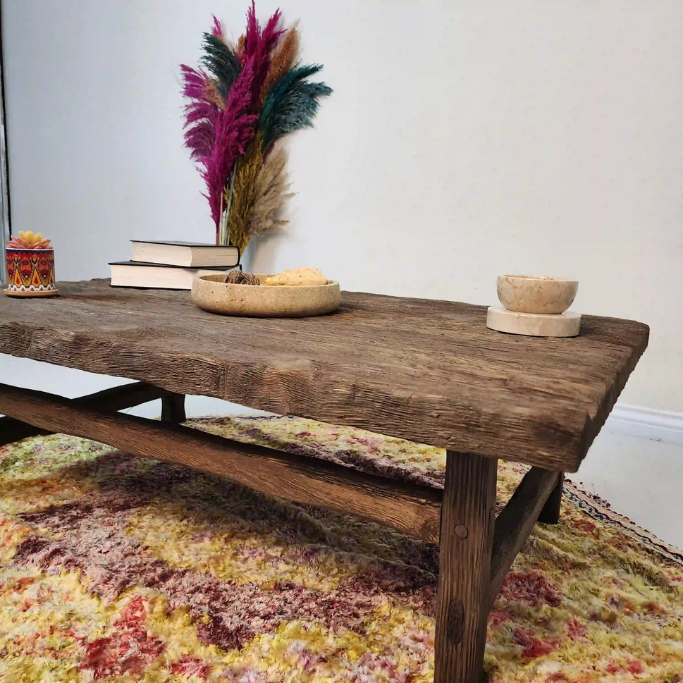 Walnut Chunky Low Coffee Table - Rustic Farmhouse Live Edge