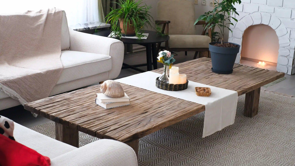 Cottage Crafts Coffee Table - Live edge solid brown top unique wooden
