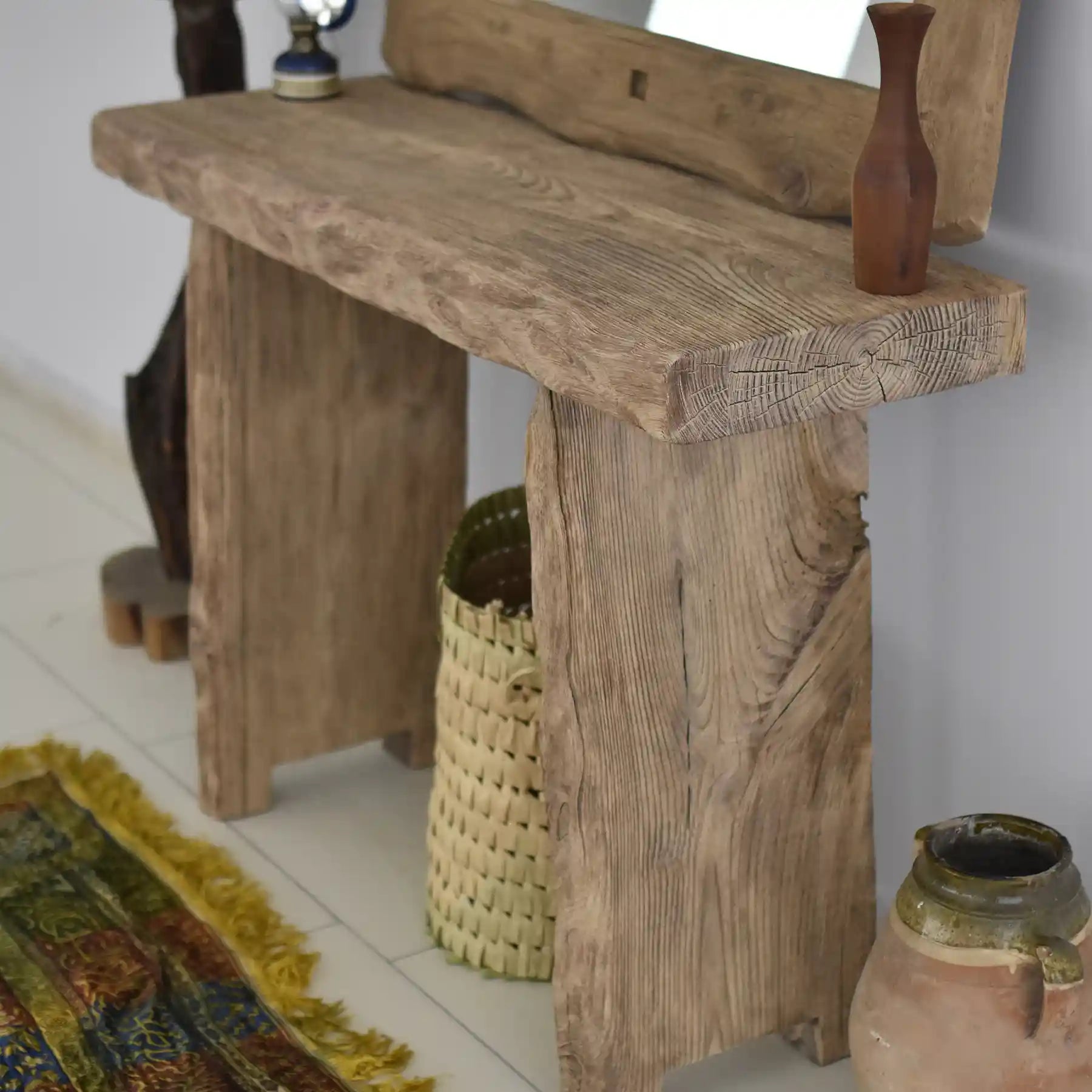 Rustic Entryway Wooden Console Table - Live Edge Wood Bench