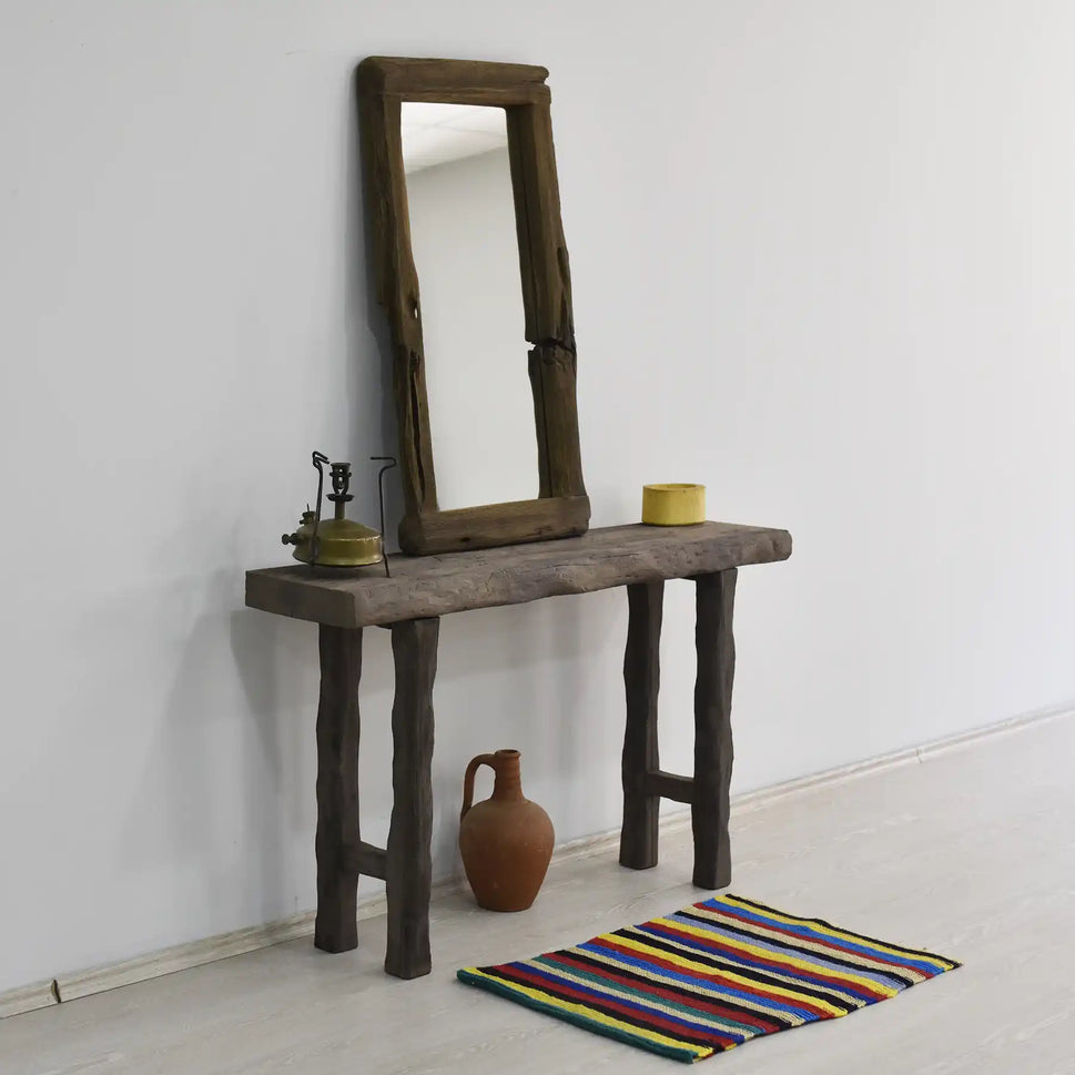 Rustic Entryway Wooden Console Table w.t Live Edge Wood Dresser