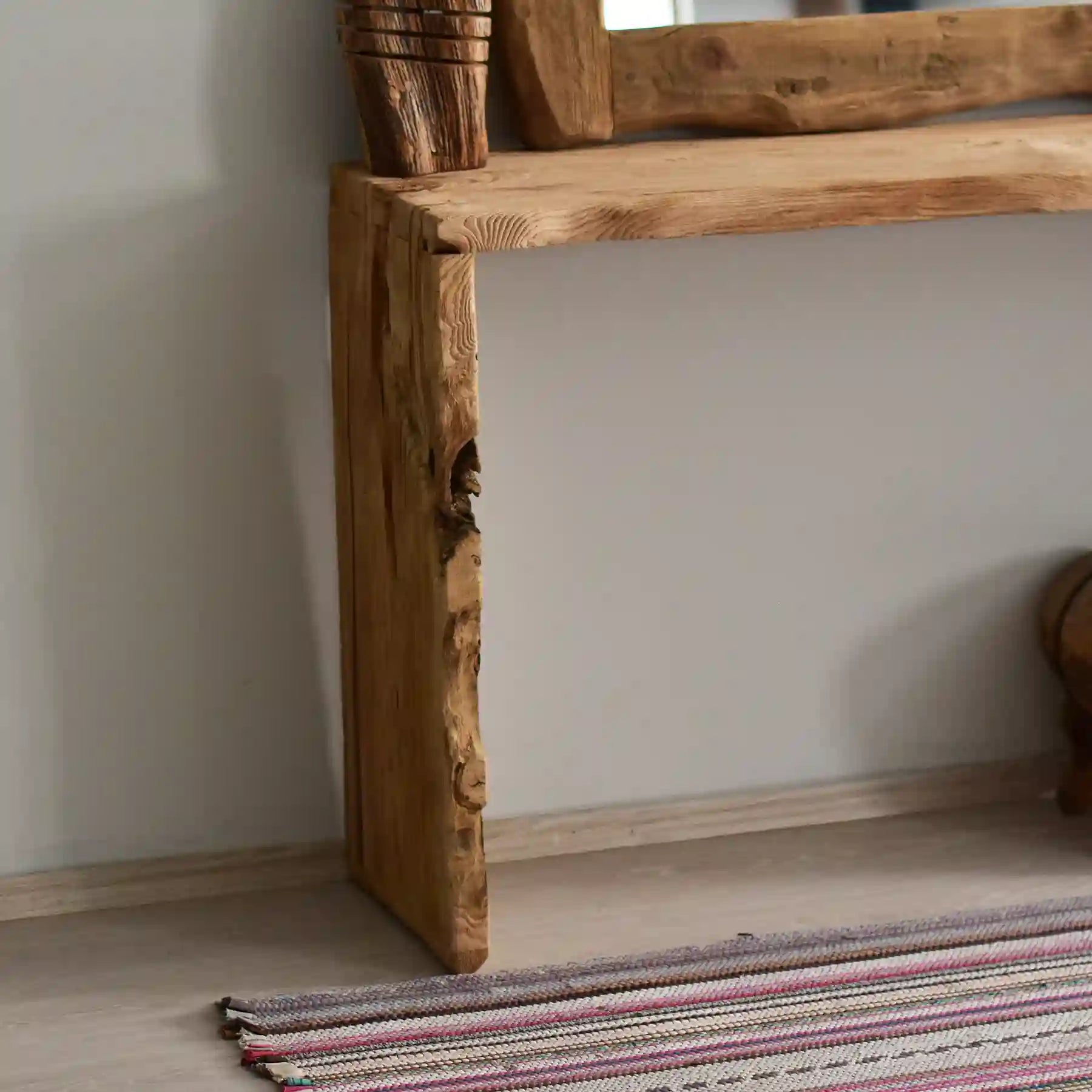 Rustic Entryway Wooden Console Table - Live Edge Wood Bench