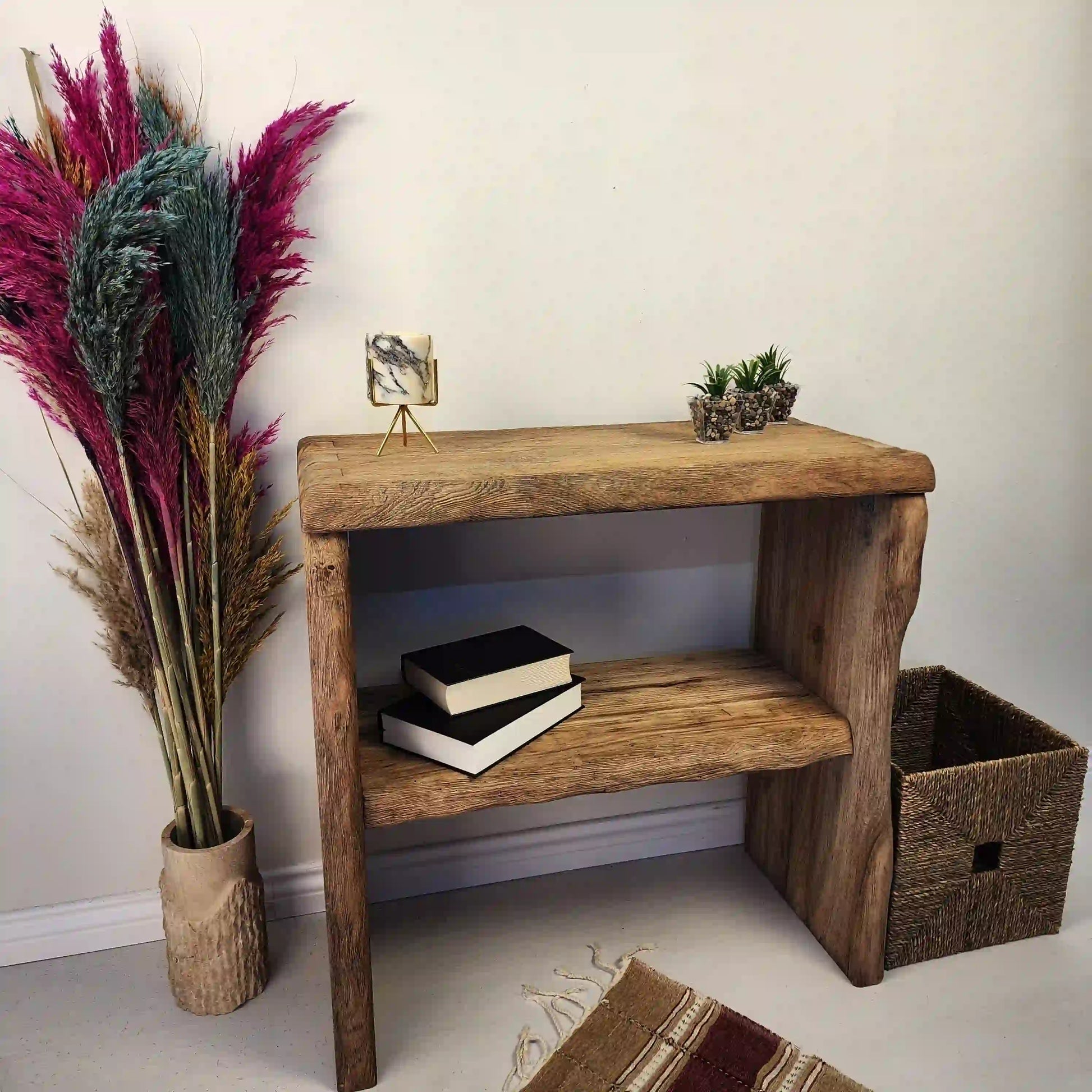 Rustic Entryway Wooden Console Table - Live Edge Wood Bench