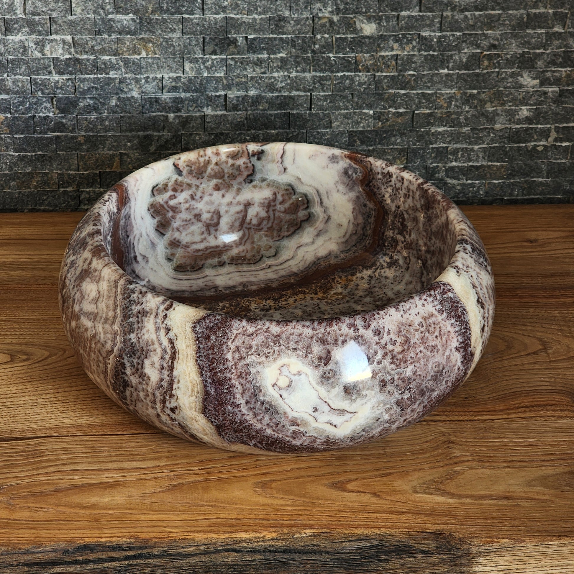 Exotic Striped Onyx Vessel Sink - Hand-Carved Natural Gemstone Basin