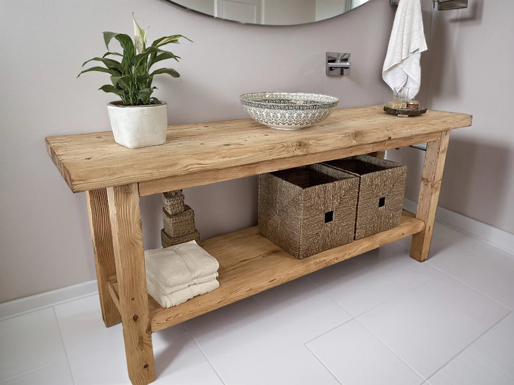 Rustic Bathroom Vanities - Farmhouse Narrow Live Edge Wood Vanity