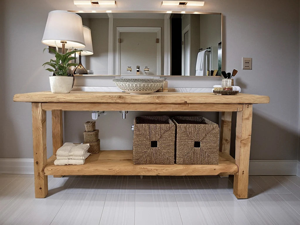 Rustic Bathroom Vanities - Farmhouse Narrow Live Edge Wood Vanity