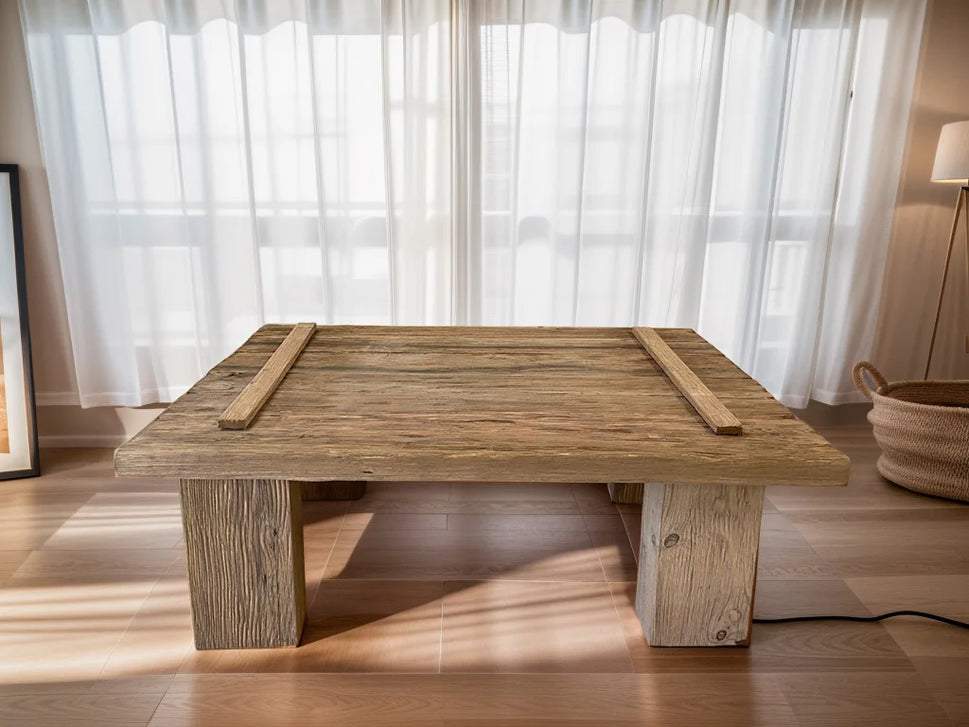 Golden Reclaimed Slab Coffee Table - Rustic Farmhouse Live Edge