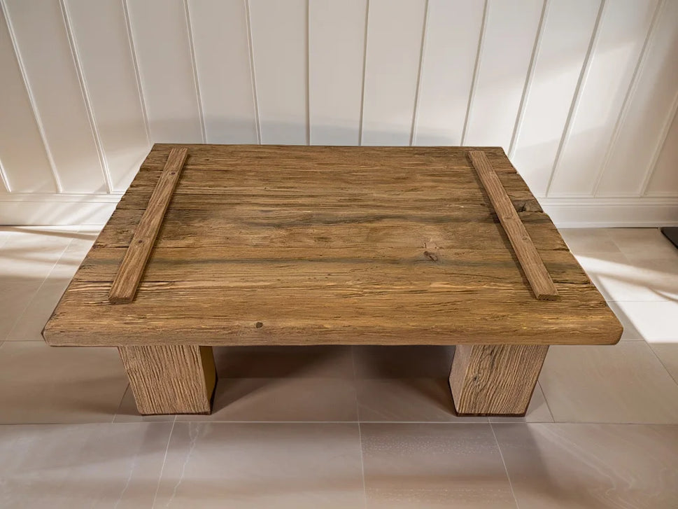 Golden Reclaimed Slab Coffee Table - Rustic Farmhouse Live Edge