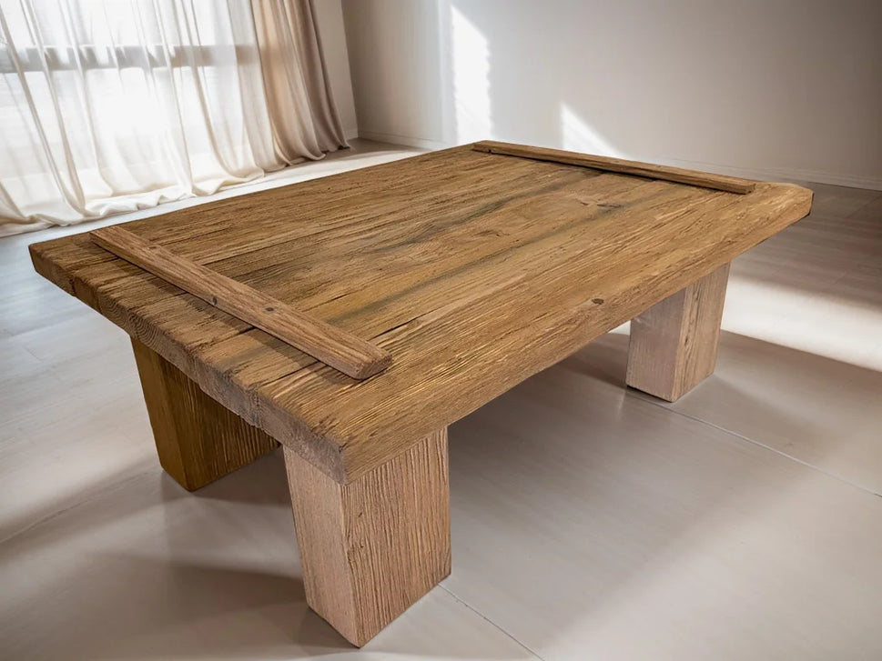Golden Reclaimed Slab Coffee Table - Rustic Farmhouse Live Edge