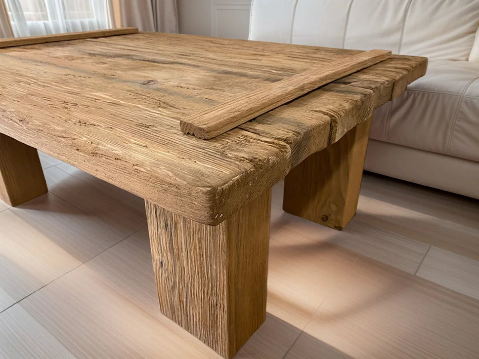 Golden Reclaimed Slab Coffee Table - Rustic Farmhouse Live Edge