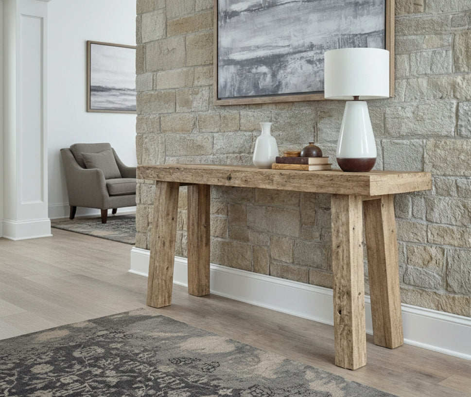 Splayed Leg Beam Console Table - Rustic Entryway Live Edge