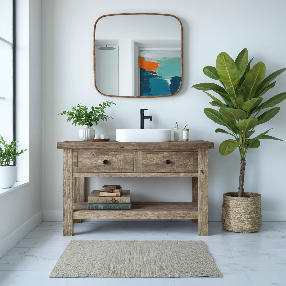 Reclaimed Vanity with Two Drawers and Vessel - Rustic Farmhouse Live Edge