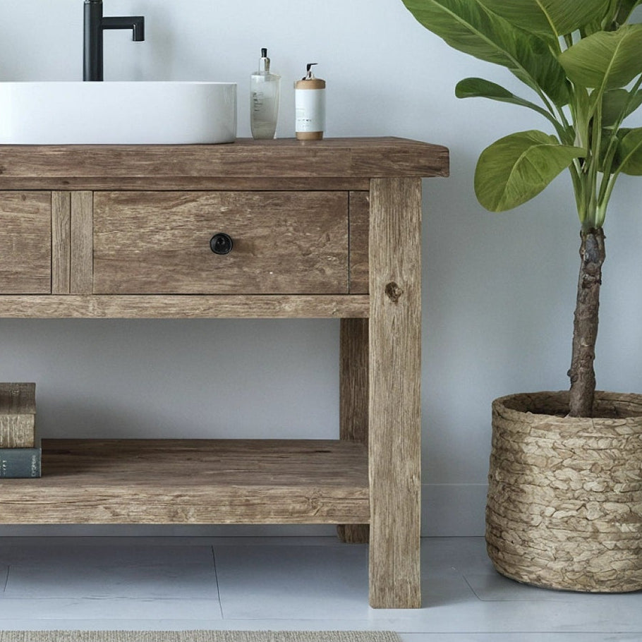 Reclaimed Vanity with Two Drawers and Vessel - Rustic Farmhouse Live Edge
