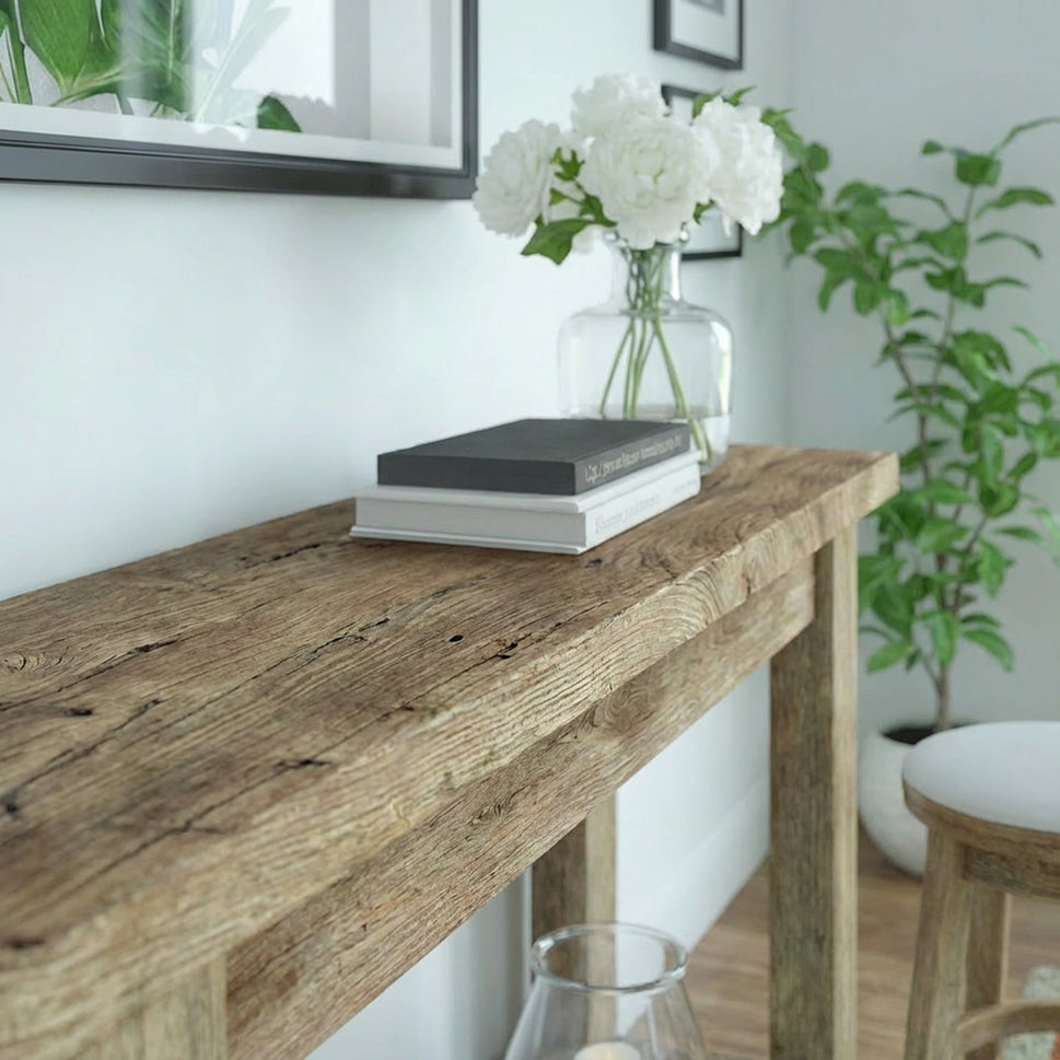 Pale Reclaimed Console with Lower Shelf - Rustic Entryway Live Edge