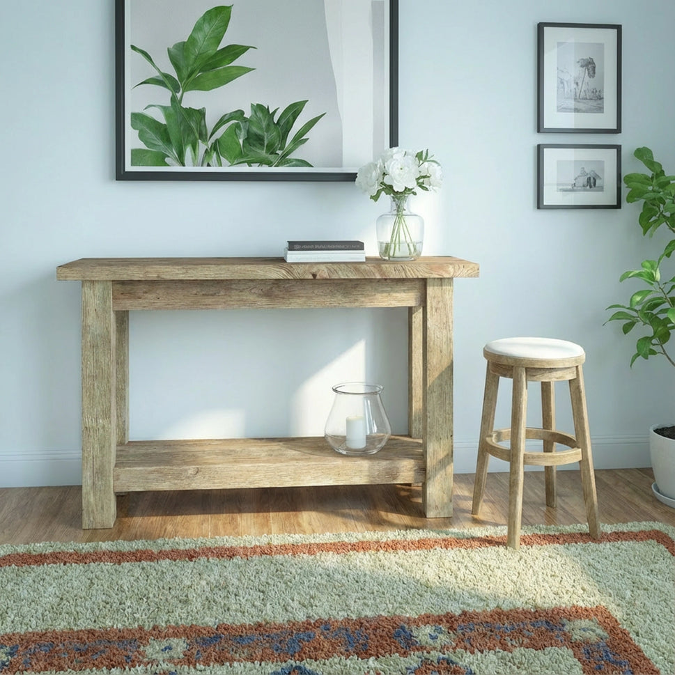 Pale Reclaimed Console with Lower Shelf - Rustic Entryway Live Edge