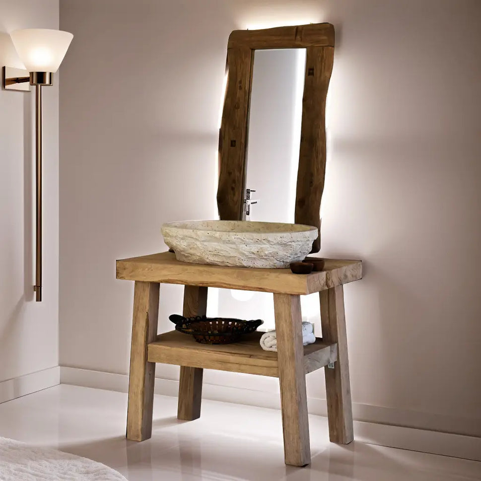 Rustic Bathroom Vanities - Handcrafted Narrow Live Edge Wood Vanity