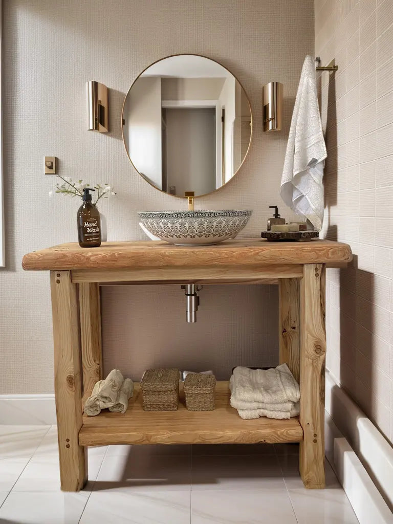 Rustic Bathroom Vanities - Farmhouse Narrow Live Edge Wood Vanity