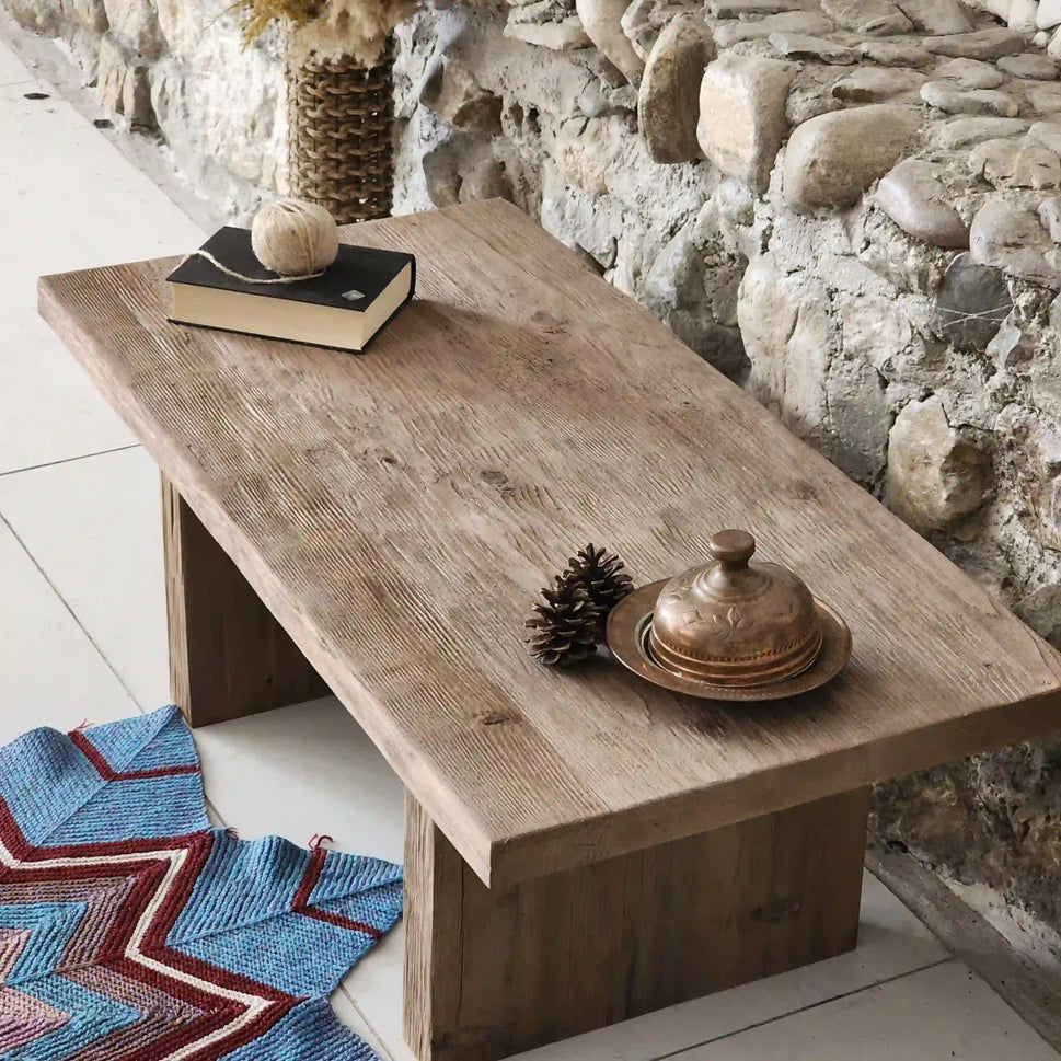 Pale Slab Leg Coffee Table - Rustic Farmhouse Live Edge
